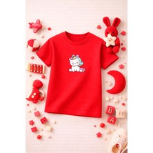 Unicorn Baskılı Sevimli Kız Erkek Çocuk Tshirt Tişört Tee Rahat Yumuşak 100% Pamuk
