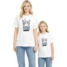 Anne Kız Kombin Mor Tişört – %100 Pamuk, Unisex Oversize, Baskılı, Günlük Rahat T-Shirt