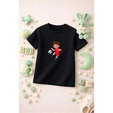 Futbol Temalı Baskılı Kız Erkek Çocuk Tshirt Tişört Tee Rahat Yumuşak 100% Pamuk