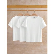 %100 Pamuk Oversize Kalıp Bisiklet Yaka 3 Adet Tişört\t-Shirt
