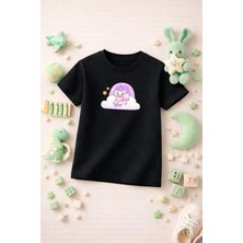 Unicorn Baskılı Sevimli Kız Erkek Çocuk Tshirt Tişört Tee Rahat Yumuşak 100% Pamuk