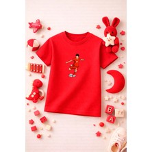 Futbol Temalı Baskılı Kız Erkek Çocuk Tshirt Tişört Tee Rahat Yumuşak 100% Pamuk