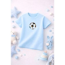 Futbol Temalı Baskılı Kız Erkek Çocuk Tshirt Tişört Tee Rahat Yumuşak 100% Pamuk