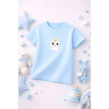 Unicorn Baskılı Sevimli Kız Erkek Çocuk Tshirt Tişört Tee Rahat Yumuşak 100% Pamuk
