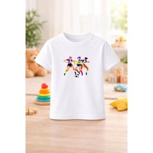 Futbol Temalı Baskılı Kız Erkek Çocuk Tshirt Tişört Tee Rahat Yumuşak 100% Pamuk