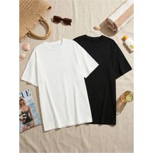 Kadın Oversize Bisiklet Yaka Tişört %100 Pamuk Basic Düz Unisex Tişört