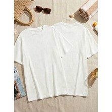 Kadın Oversize Bisiklet Yaka Tişört %100 Pamuk Basic Düz Unisex Tişört