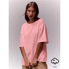 Casual Rahat Oversize Kalıp %100 Pamuk Kadın T-Shirt - Tişört