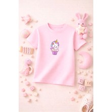 Unicorn Baskılı Sevimli Kız Erkek Çocuk Tshirt Tişört Tee Rahat Yumuşak 100% Pamuk
