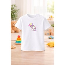 Unicorn Baskılı Sevimli Kız Erkek Çocuk Tshirt Tişört Tee Rahat Yumuşak 100% Pamuk