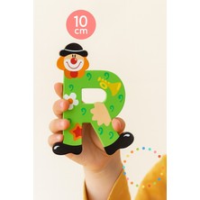 Özbience Renkli ve Eğlenceli 10 cm Ahşap Palyaço R Harfi, Çocuklar Için Dekorasyon