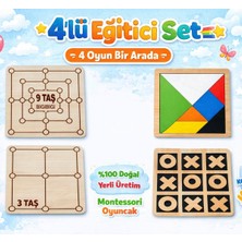 Özbience Ahşap 4’lü Zeka Oyunu Seti, Montessori Eğitici Oyuncak, 9taş ve 3taş