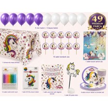 Liya3D Unicorn Doğum Günü Seti Parti ,49 Parça , Premium Unicorn Süsler