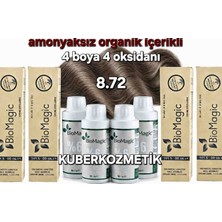Biomagic 8.72 Açık Küllü Kumral Organik Içerikli Amonyaksız Kalıcı Saç Boyası 4boya +4oksidan
