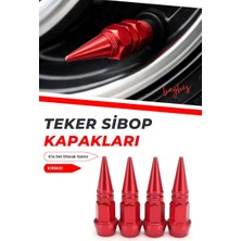 Baghes Tüm Araçlara Uyumlu Kırmızı Renkli Sivri Sibop Kapağı 4'lü Set