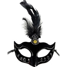 Motto Ticaret Siyah Renk Tüylü Siyah Süet Kaplama Parti Balo Maskesi 20X16 cm