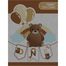 Liya3D One Banner Ayıcıklı Retro – 1 Yaş Doğum Günü Süsleri – Erkek Bebek Parti Banner Seti