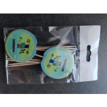 Liya3D 10’lu Pixel Temalı Pasta Kürdanı Blok Oyun Konsept Cupcake Süsü Çocuk Doğum Günü Parti Kürdanı