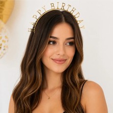 Liya3D Happy Birthday Taç Gold Doğum Günü Tacı Parti Tacı Doğum Günü Aksesuarı