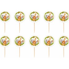 Liya3D Safari Temalı Pasta Kürdanı 10’lu Set – Sevimli Hayvan Figürlü Cupcake Süsü – Doğum Günü Parti