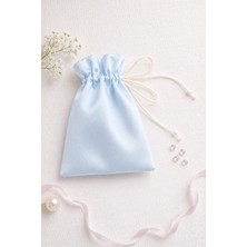 Buem Shop Luvina Saten Hediyelik Kese 10X15 cm Bebe Mavisi Beyaz Ipli Takı ve Hediye Kesesi