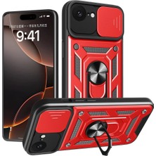 Motto Ticaret Mey Ithalat®   iPhone 16E Kılıf Pars Lens Yüzüklü Silikon - Kırmızı
