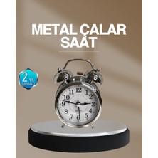 Motto Ticaret Mey Ithalat® Dekoratif Yuvarlak Gümüş Sessiz Işıklı Masa Üstü Çalar Saat Alarmlı ve Şı