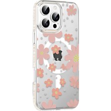 Motto Ticaret Mey Ithalat®   iPhone 16 Pro Max Floral Magsafe Kapak - Pembe