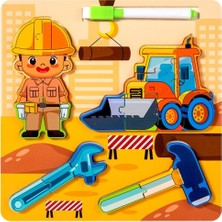 Özbience Eğitici 3D Ahşap Meslek Puzzle Seti, Yazı Tahtası ve Kalemlik ile Öğrenmenin Keyfi