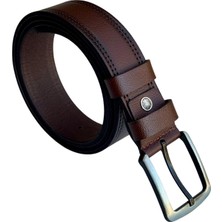 Süzer Deri Kahverengi Hakiki Deri Düz Renk Dikişli Model 4 Cm. Genişlikli Spor Kemer // 409-28
