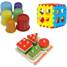 Özbience Ahşap Geometrik Şekilli Bardak Kule Bulmaca Eğitici Duyu Oyuncakları