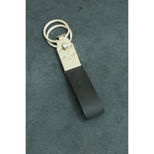 Akronium Leather Çift Metal Halkalı Deri Anahtarlık