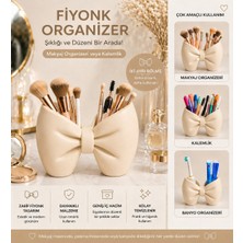 Luvena Makyaj Organizeri Kalemlik Masaüstü Organizer Fırçalık Kozmetik Düzenleyici Dekoratif Fiyonk Organizer