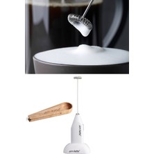 Özbience Buharsız Kahve ve Süt Köpürtücü Seti, Standlı, Beyaz, Klipsli, Ölçü Kaşığı