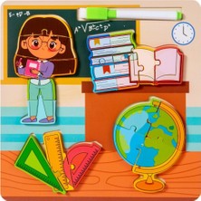 Özbience 3D Ahşap Montessori Yazı Tahtası ve Kalemli Meslek Puzzle Seti
