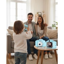 Motto Ticaret Mey Ithalat® Mavi Mini Dijital Kamera Hd Video Fotoğraf Çekimli USB Şarjlı Hafıza Kart Destek