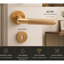 Eymen Meral Aksesuar Elif Door Handle Gold Rozetli Oda Kapı Kolu Alüminyum Paslanmaz Renk Atmaz