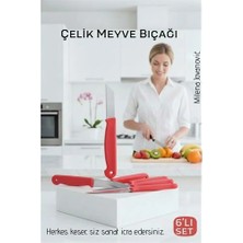 Motto Ticaret Mey Ithalat® 6'lı Premium Paslanmaz Çelik Meyve Bıçağı Seti - Kırmızı Saplı Keskin Soyma