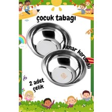 Motto Ticaret Mey Ithalat® Derin Çocuk Tabağı Güvenli Kenarlı Çelik 2 Adet 16 cm