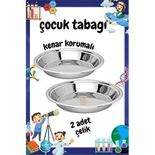 Motto Ticaret Mey Ithalat® Çocuk Tabağı Güvenli Kenarlı Çelik 2 Adet 21 cm