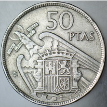 Banknoting Ispanya 50 Peseta 1957 (60)  30 Mm. Franco Dönemi.
