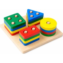 Bloomin 4’lü Ahşap Bultak Geometrik Şekil Yerleştirme Oyunu Eğitici Oyuncak