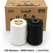 Tuana İplik Tuana Iplik Tuana 120 Numara 5000 Metre Polyester Dikiş Ipliği - 2'li Karışık (1 Beyaz + 1 Siyah)