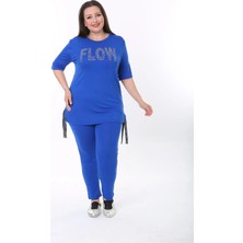 ModaSehle Kadın Mavi Yazlık Viskon Flow Taşlı Eşofman Takımı