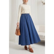 Moda Morfo Yan Cepli Beli Lastikli Kot Etek -Koyu Mavi