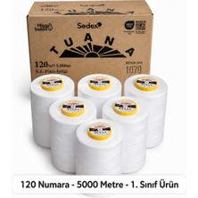 Tuana İplik Tuana Iplik Tuana 120 Numara 5000 Metre Polyester Dikiş Ipliği - 6'lı Beyaz