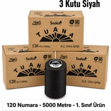 Tuana İplik Tuana Iplik Tuana 120 Numara 5000 Metre Polyester Dikiş Ipliği - 3 Kutu Siyah (18 Bobin)