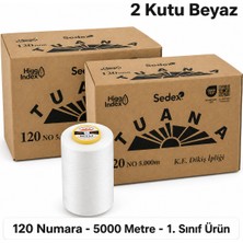 Tuana İplik Tuana Iplik Tuana 120 Numara 5000 Metre Polyester Dikiş Ipliği - 2 Kutu Beyaz (12 Bobin)