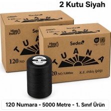 Tuana İplik Tuana Iplik Tuana 120 Numara 5000 Metre Polyester Dikiş Ipliği - 2 Kutu Siyah (12 Bobin)