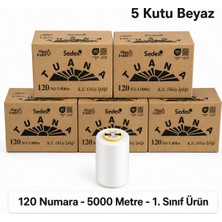 Tuana İplik Tuana Iplik Tuana 120 Numara 5000 Metre Polyester Dikiş Ipliği - 5 Kutu Beyaz (30 Bobin)